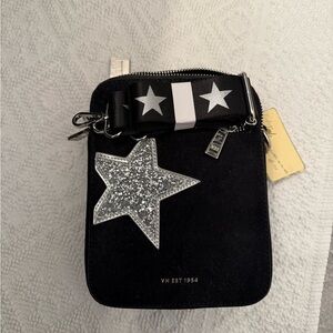 Vintage Havana Black Crossbody Bag with Silver Star